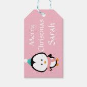 Roze Pinguïn gepersonaliseerd Cadeaulabel (Voorkant)