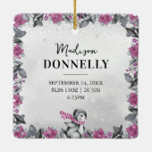 Roze Pinguïn Monogram Baby Stats Eerste Kerstmis Keramisch Ornament (Achterkant)