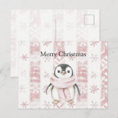Roze Pinguïn Sneeuwvlokken Kerstmis Briefkaart (Voorkant / Achterkant)