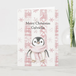 Roze Pinguïn Sneeuwvlokken Kerstmis Kaart
