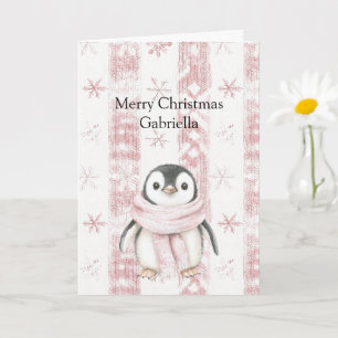 Roze Pinguïn Sneeuwvlokken Kerstmis Kaart