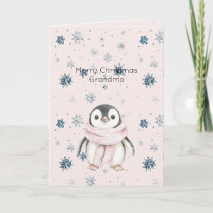 Roze Pinguïn Sneeuwvlokken Kerstmis Kaart
