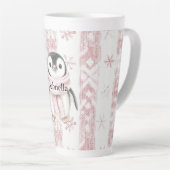 Roze Pinguïn Sneeuwvlokken Kerstmis Latte Mok (Rechterhoek)
