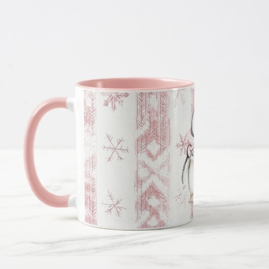 Roze Pinguïn Sneeuwvlokken Kerstmis Mok (Links)