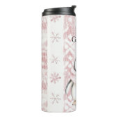 Roze Pinguïn Sneeuwvlokken Kerstmis Thermosbeker (Gedraaid links)