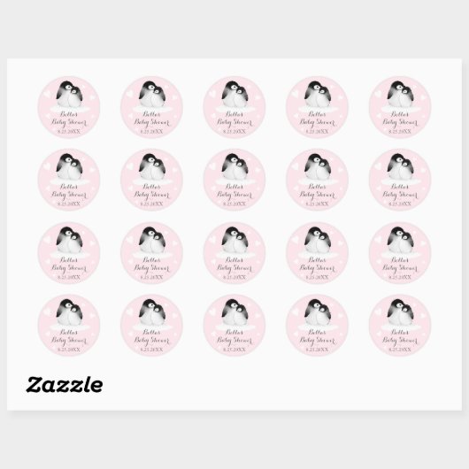 Roze Pinguïns Baby shower Stickers (Vel)