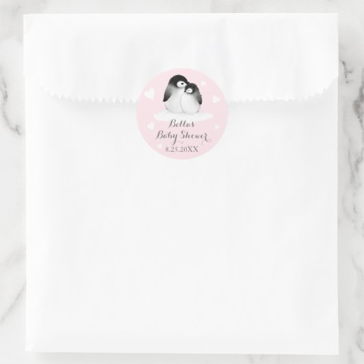 Roze Pinguïns Baby shower Stickers (Tas)