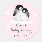 Roze Pinguïns Baby shower Stickers (Voorkant)