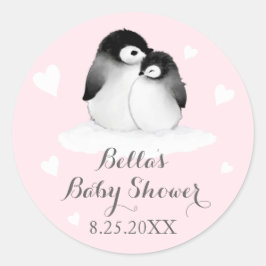 Roze Pinguïns Baby shower Stickers