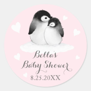 Roze Pinguïns Baby shower Stickers