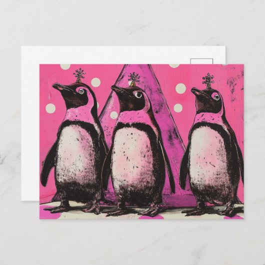 Roze pinguïns briefkaart (Voorkant / Achterkant)