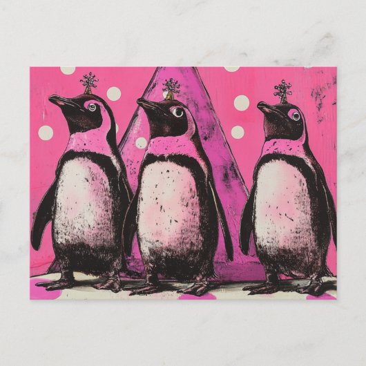 Roze pinguïns briefkaart (Voorkant)