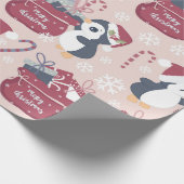 Roze Pinguïns  Cadeaupapier (Hoek)
