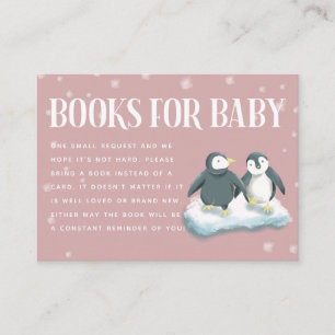 Roze Pinguïns Winter Baby Shower Boek Verzoek Informatiekaartje