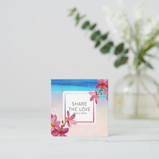 Roze pink Plumeria Beach Reference Client Card Vierkante Visitekaartje (Staand voorkant)