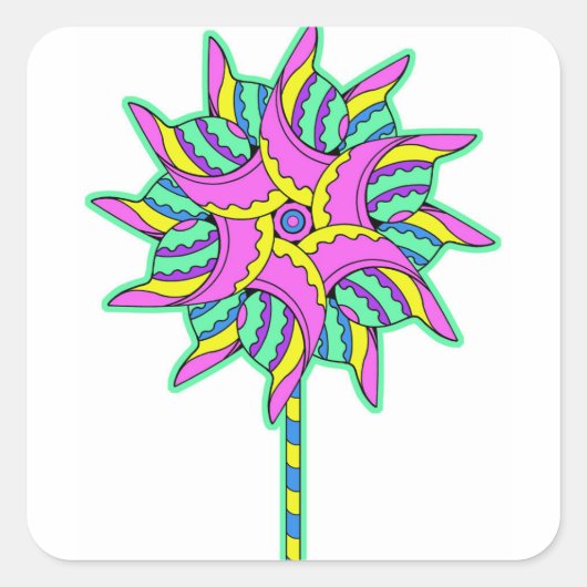 Roze Pinrad Vierkante Sticker (Voorkant)