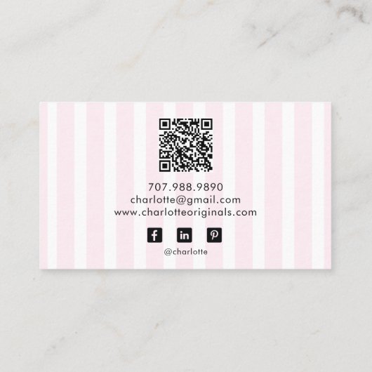 Roze Pinstripe Ribbon Doodle Sieraden Designer Visitekaartje (Achterkant)