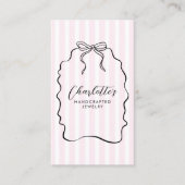 Roze Pinstripe Ribbon Doodle Sieraden Designer Visitekaartje (Voorkant)