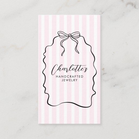 Roze Pinstripe Ribbon Doodle Sieraden Designer Visitekaartje (Voorkant)