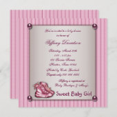 Roze Pinstripe Roze Booties  Baby Meisje Kaart (Voorkant / Achterkant)