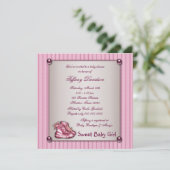Roze Pinstripe Roze Booties  Baby Meisje Kaart (Staand voorkant)
