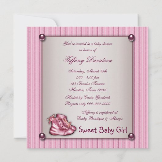 Roze Pinstripe Roze Booties  Baby Meisje Kaart (Voorkant)