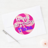Roze Pinwheel Girly Verjaardags Badge Ronde Sticker (Envelop)