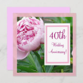 Roze Pioen 40ste Huwelijksjubileum Uitnodiging (Voorkant / Achterkant)