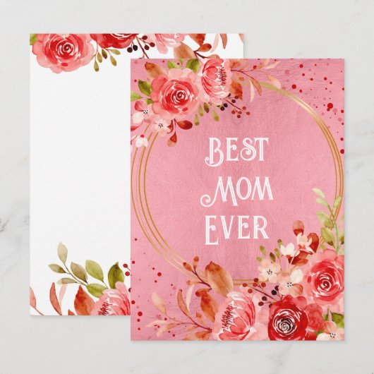 Roze Pioen Beste Moeder Ooit Bloem Kader Briefkaart (Voorkant / Achterkant)