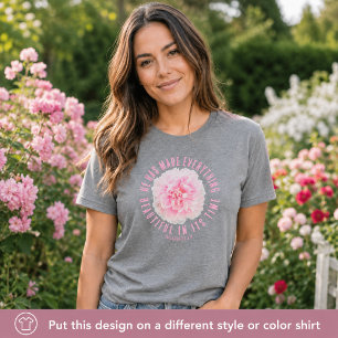 Roze Pioen Bijbelvers Bloemige Geloof Babyblauw T-shirt