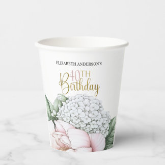 Roze Pioen Bloem 40e Verjaardag  Papieren Bekers