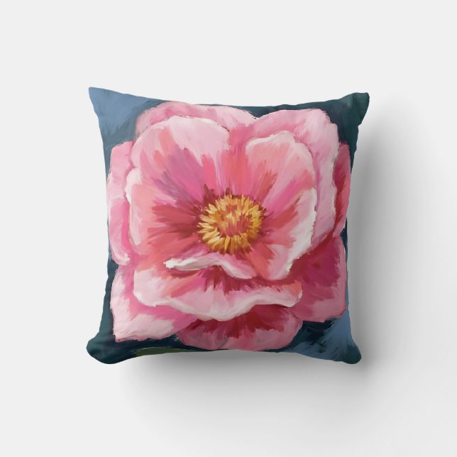Roze Pioen Bloem Aquarel Bloemstuk Kussen (Voorkant)
