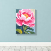 Roze Pioen Bloem Aquarel Schilderij Canvas Afdruk (Insitu (Houten vloer))