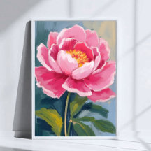 Roze Pioen Bloem Aquarel Schilderij