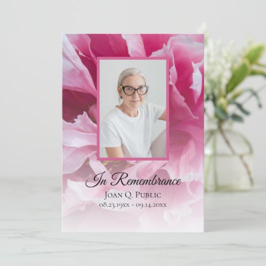 Roze Pioen Bloem Begrafenis Service Programmakaart (Staand voorkant)