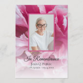 Roze Pioen Bloem Begrafenis Service Programmakaart (Voorkant)