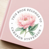 Roze pioen bloem bibliotheek boek label