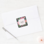 Roze Pioen Bloem Botanisch Monogram Vierkante Sticker (Envelop)