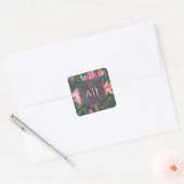 Roze Pioen Bloem Botanisch Monogram Vierkante Sticker (Envelop)