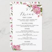 Roze Pioen Bloem Bruiloft Diner Menu (Voorkant / Achterkant)