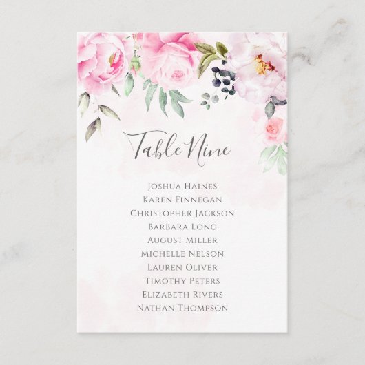 Roze Pioen Bloem Bruiloft Zitplaats Grafiek Tafel (Voorkant)