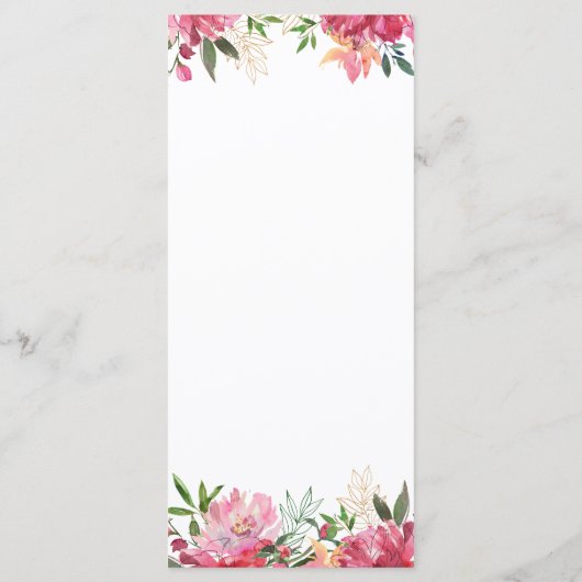 Roze Pioen Bloem Bruiloftsmenu Menu (Achterkant)