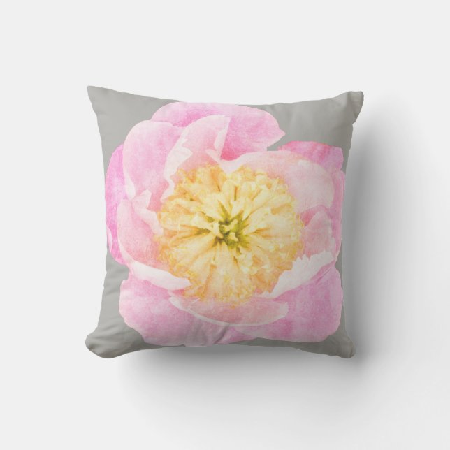Roze Pioen Bloem Buitenkussen (Voorkant)