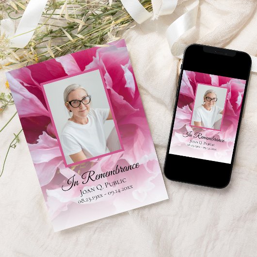 Roze Pioen Bloem Dood Jubileum Memorial Kaart