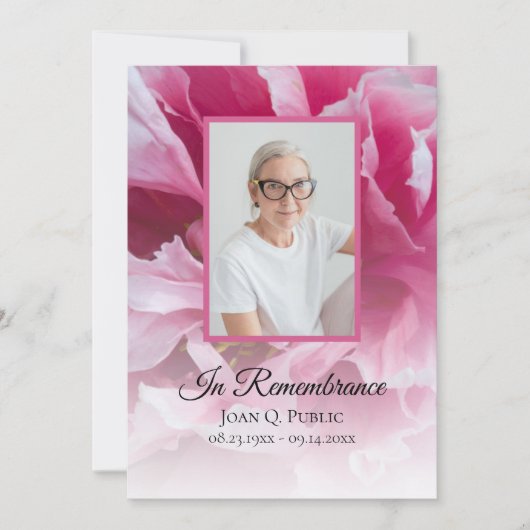 Roze Pioen Bloem Dood Jubileum Memorial Kaart (Voorkant)