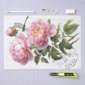 Roze Pioen Bloem Dragonfly Franse Postmark Craft Tissuepapier (Craft)