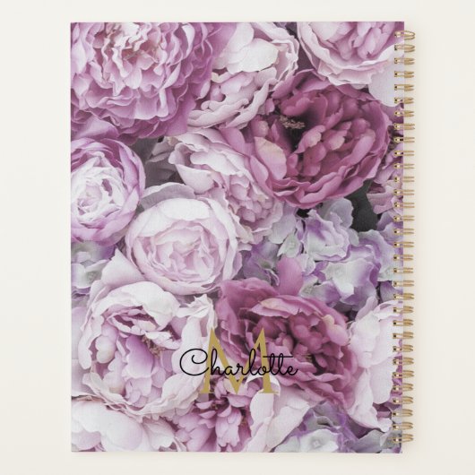 Roze Pioen Bloem Goud Monogram Script 2023 Planner (Achterkant)