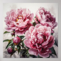 Roze Pioen Bloem Kunstprint Poster