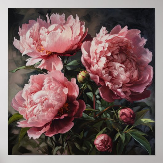 Roze Pioen Bloem Kunstprint Poster (Voorkant)
