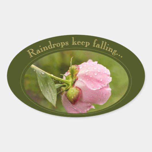 Roze pioen bloem met glinsterende regendruppels CC Ovale Sticker (Voorkant)